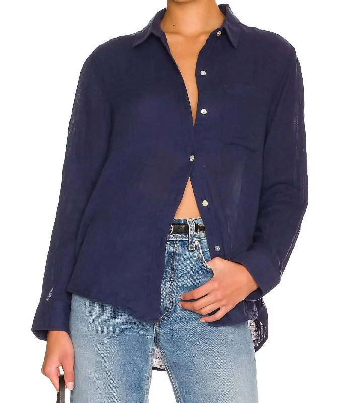 Ellis Cotton Gauze Button Down Shirt In Indigo Mega Sales