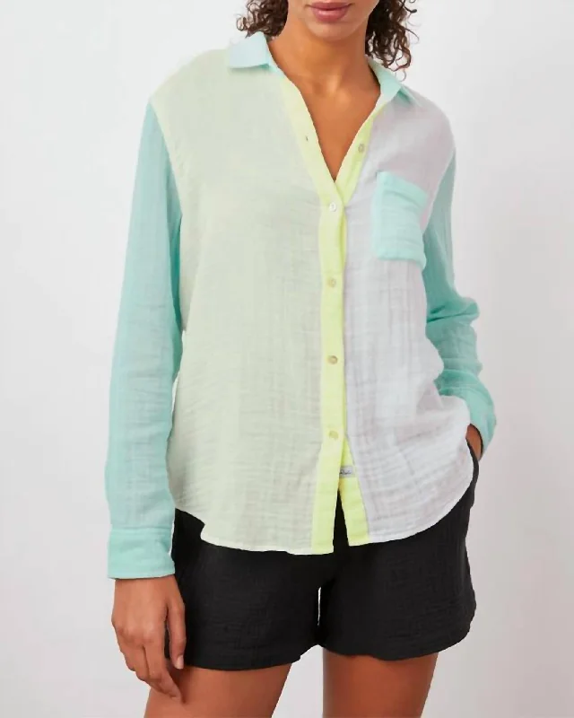 Ellis Shirt In Mint Colorblock Graceful Cut