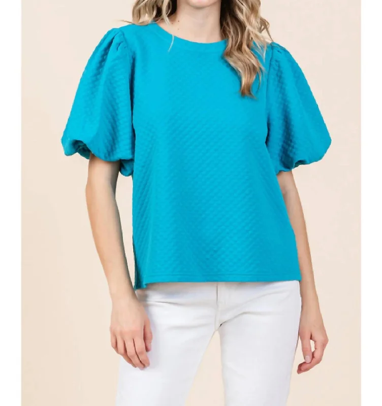 Embossing Texture Top In Turquoise Feminine Elegance