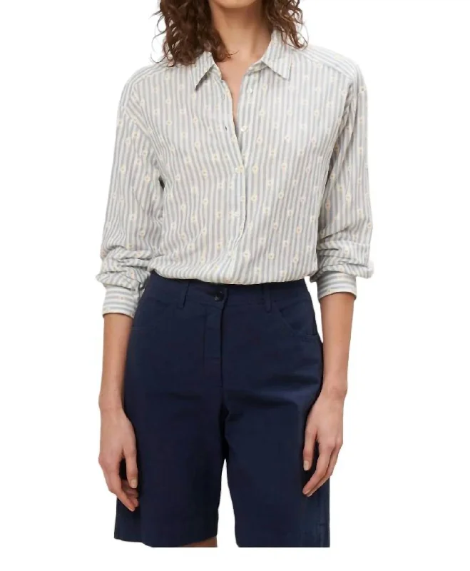 Embroidered Cinema Button Down Shirt In Blue Stripes Budget Saver