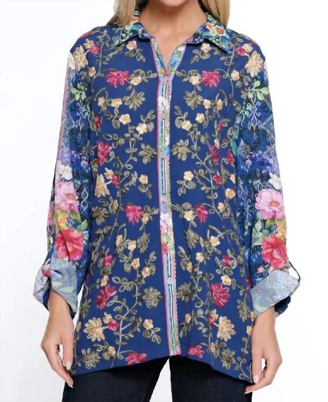 Embroidered Tunic Top In Navy From Casual To Classy