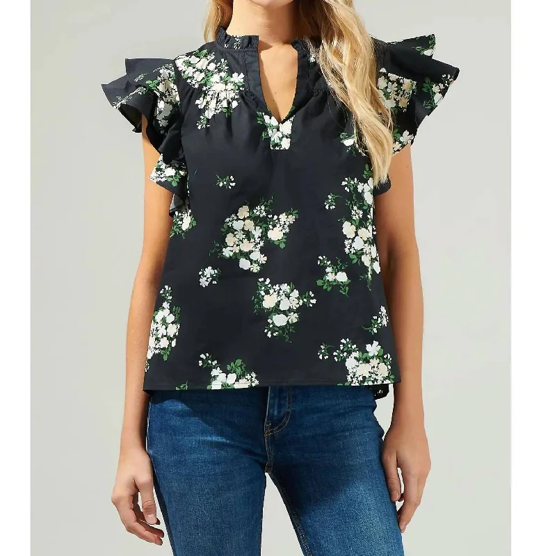 Emery Floral Top In Black Mega Sales