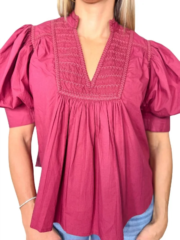 Emilia Embroidered Top In Maroon Best Sellers