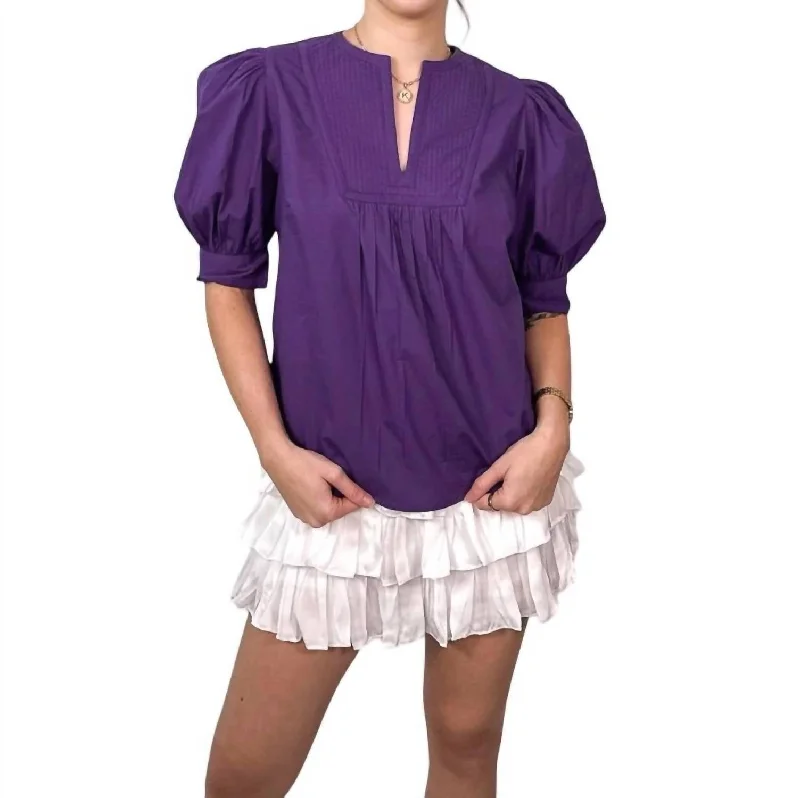 Emilia Pleated Top In Hollyhock Purple Classic Charm