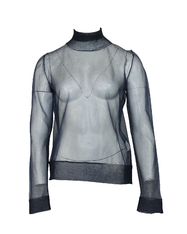 Emilio Pucci Mesh Turtleneck Top in Navy Blue Polyamide Charming Silhouette