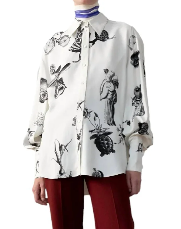 Encyclopedia Print Blouse In White/ Black Fashion Essentials