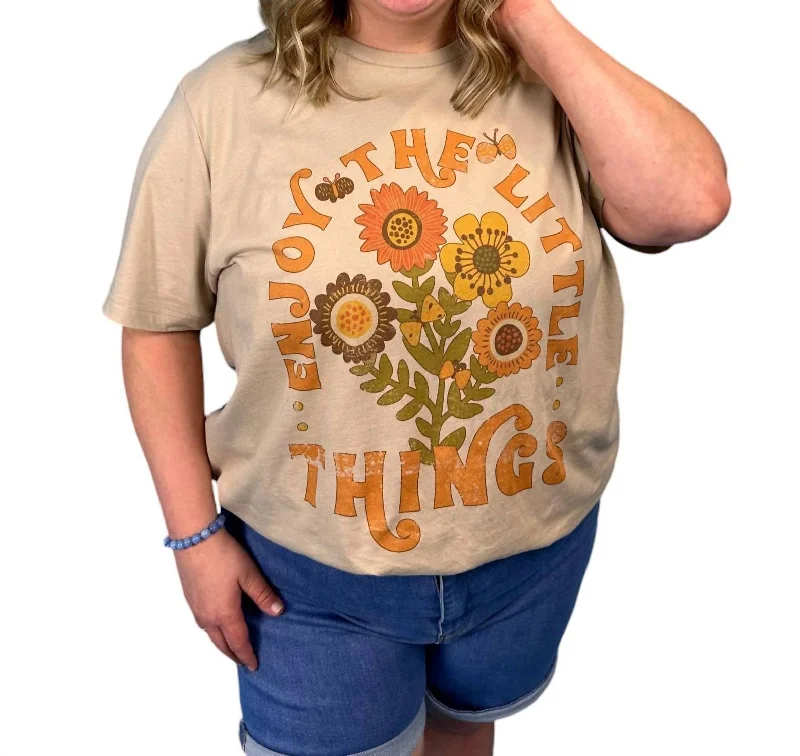 Enjoy The Little Things Graphic Tee In Beige Versatile Style Wardrobe