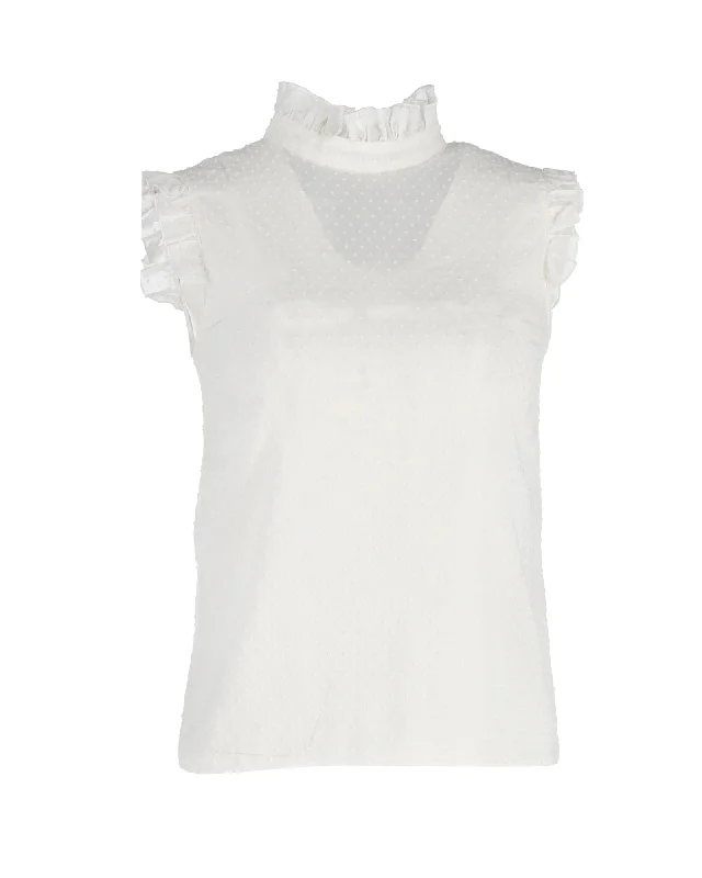 Erdem Ruffled Sleeveless Blouse in White Cotton Limited Styles