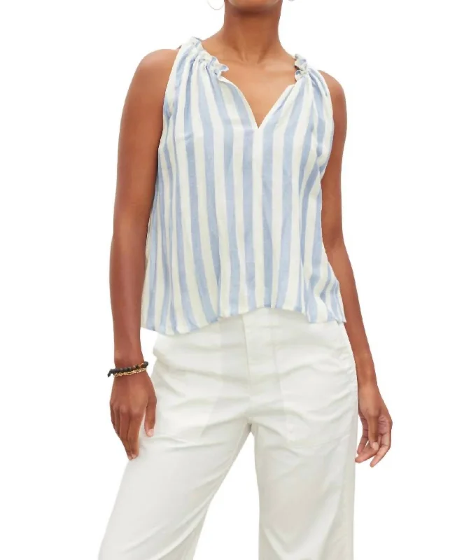 Erica Striped Blouse In Sky Classic Timeless Elegant Style