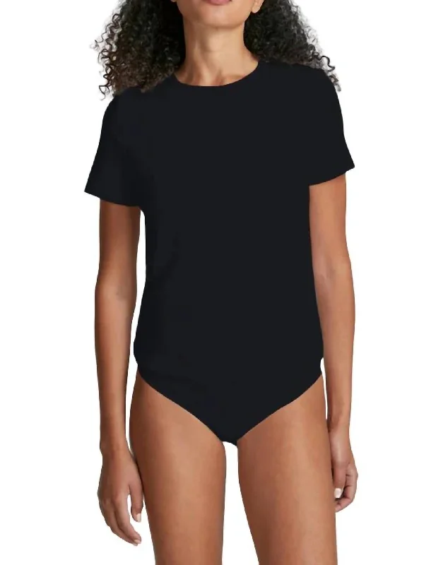 Essential Cotton Tee Bodysuit In Black Feminine Soft - Hued Look