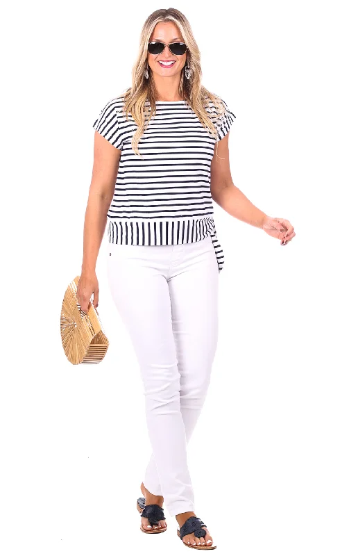 Estelle Tee in White & Navy Stripe Trend Forward Threads For Her