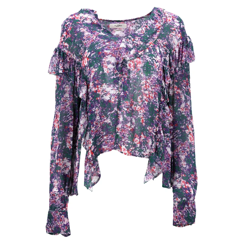 Etoile Isabel Marant Jelby Floral Print With Ruffle Trims Blouse in Multicolor Viscose Athleisure Wear Promotion