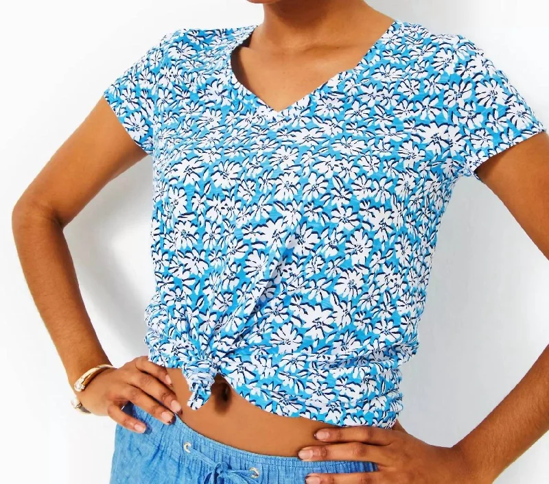 Etta V-Neck Top In Lunar Blue Palm Beach Petals Latest Fashion