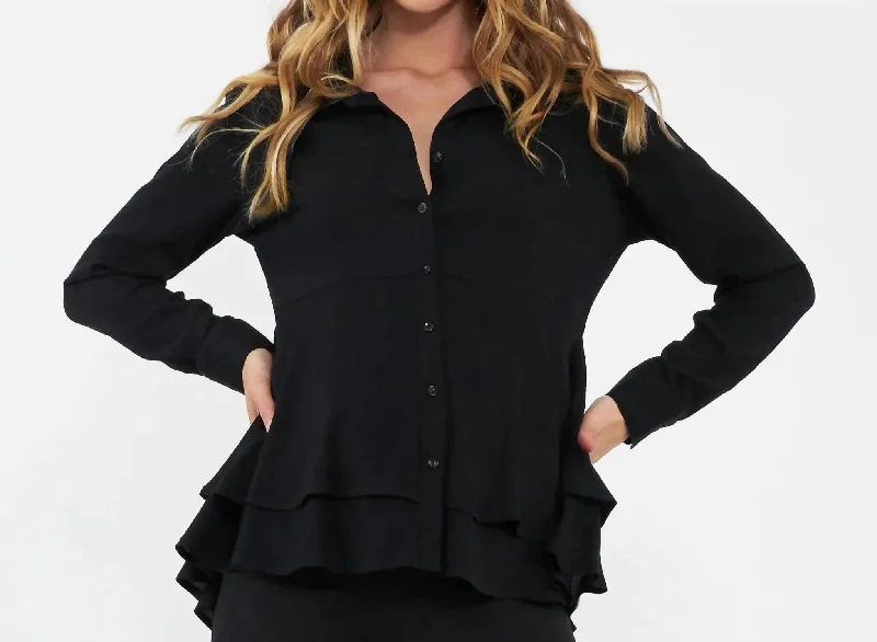 Evelyn Peplum Shirt In Black Mid - Week Surprise