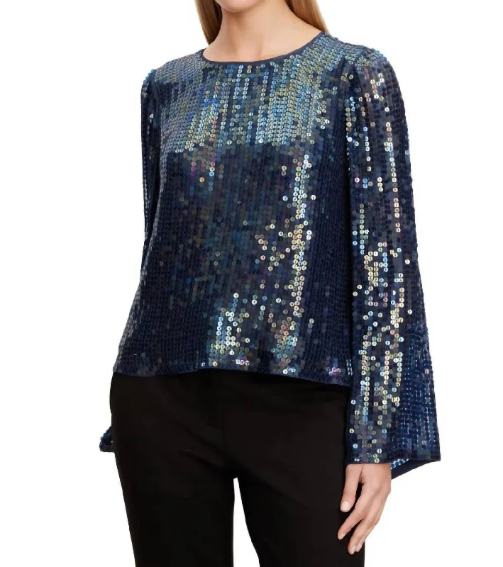 Evie Sequin Wide Neck Blouse In Baltic Break Fashion Norms