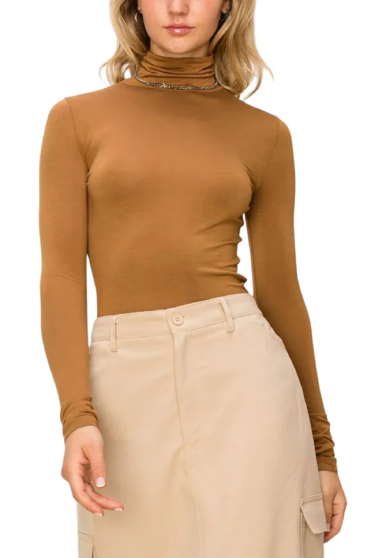 Extra Love Turtleneck Top In Pale Brown Unleash Your Style