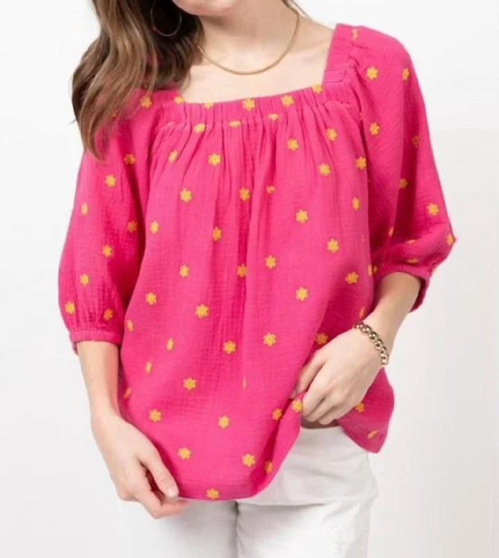 Eyelet Gauze Top In Pink Formal Outfit