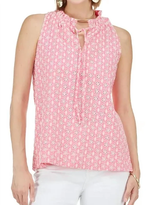 Eyelet Halter Top In Pink Summer Splash Sale