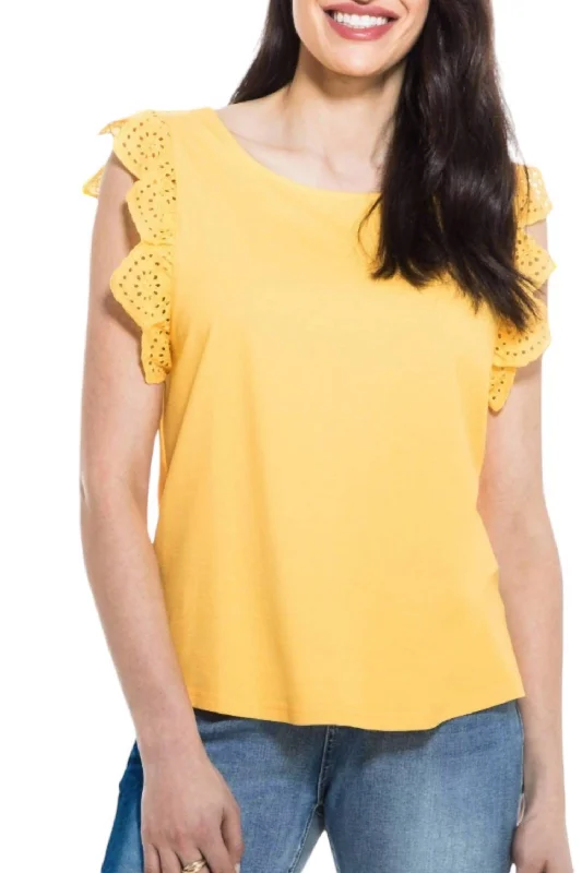 Eyelet Sleeve Tee Top In Marigold Gift Ideas