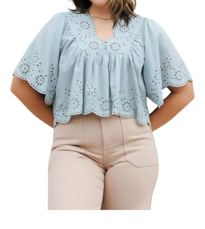 Eyelet Top In Seagreen Limited Stock