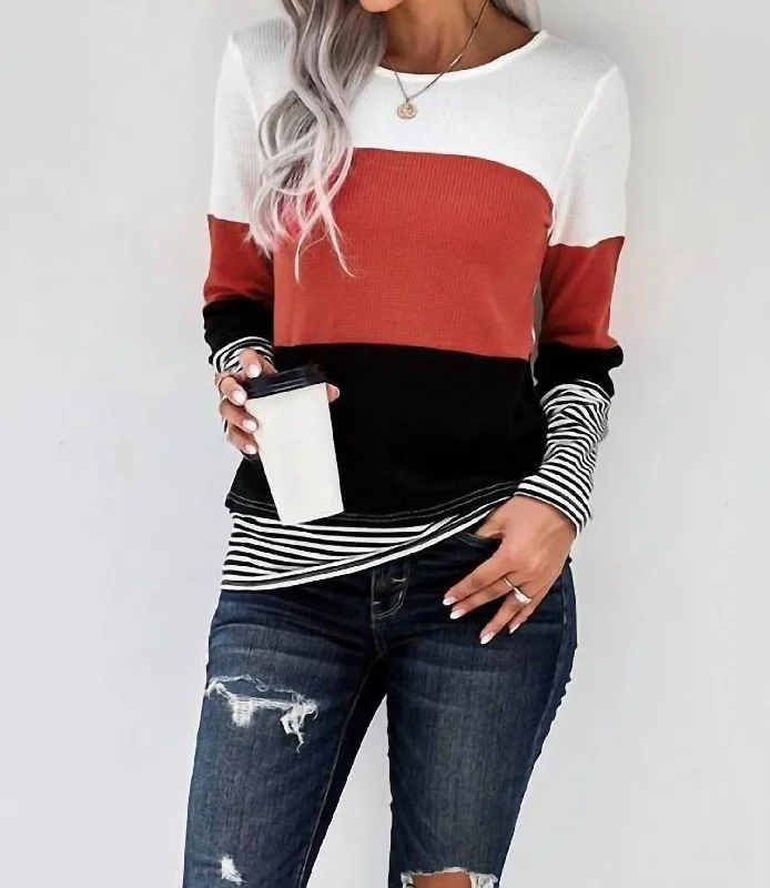 Fall Colorblock Stripe Long Sleeve Top In White Multi Wardrobe Update