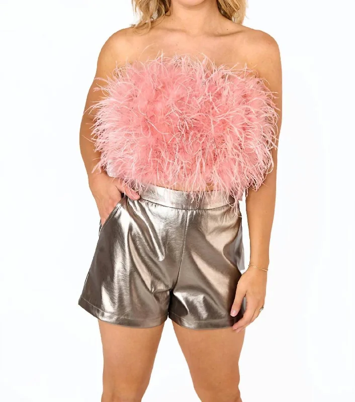 Fancy Strapless Feather Crop Top In Rose Gold Feather Exclusive Sale