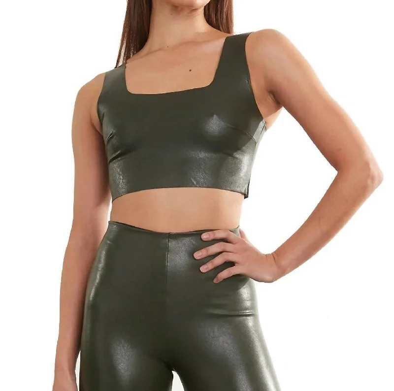 Faux Leather Crop Top In Pine Shop Sales