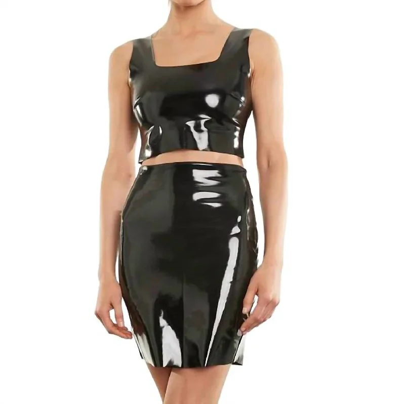 Faux Patent Leather Crop Top In Black Seasonal Clearance