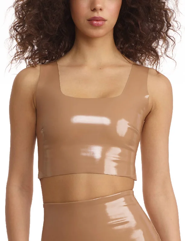 Faux Patent Leather Crop Top In Cocoa Comfort First Women's Wear