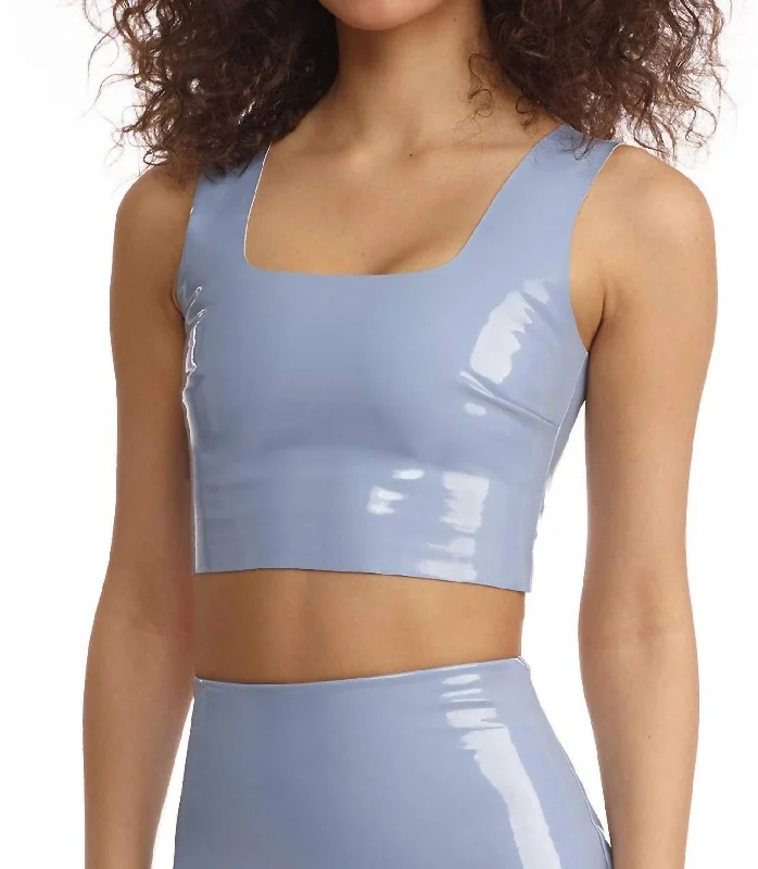 Faux Patent Leather Crop Top In Vintage Blue Embrace New Fashion