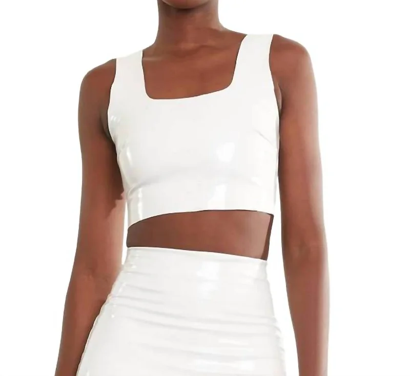 Faux Patent Leather Crop Top In White Crazy Price Slashing