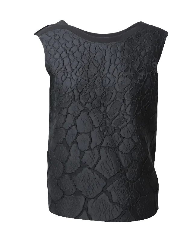 Fendi Sleeveless Floral Tonal Brocade Top in Black Polyester Trendy Fashion For Women