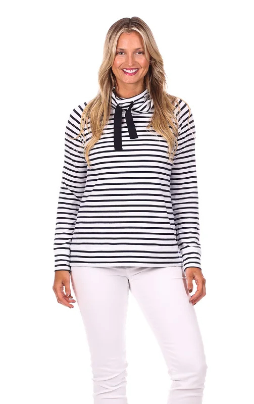 Finley Funnel Neck in White & Navy Stripe End Of Season Clearance