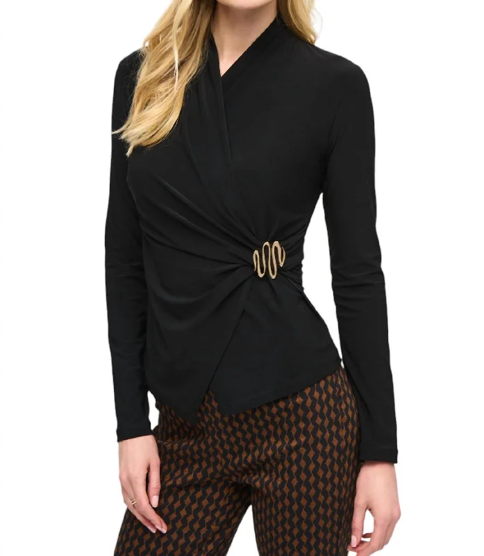 Fitted Wrap Top In Black Luxury Fashion for Women