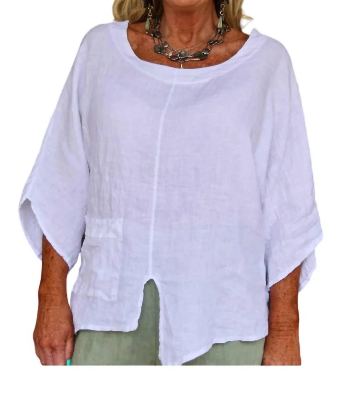 Flair Asymmetric Linen Top In White Flash Sale