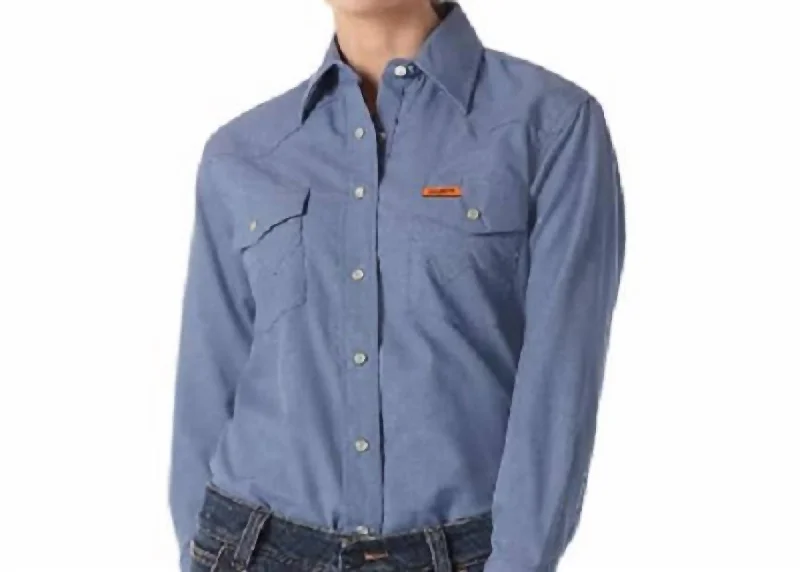 Flame Resistant Denim Work Shirt In Blue Vintage Style Clothing Sale