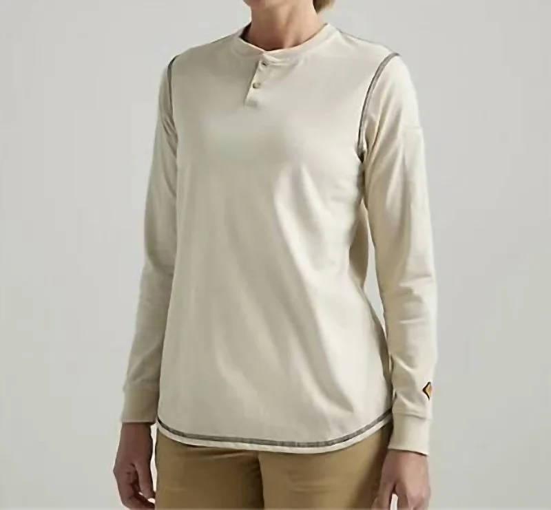 Flame Resistant Long Sleeve Henley Top In Sand Stylish Looks