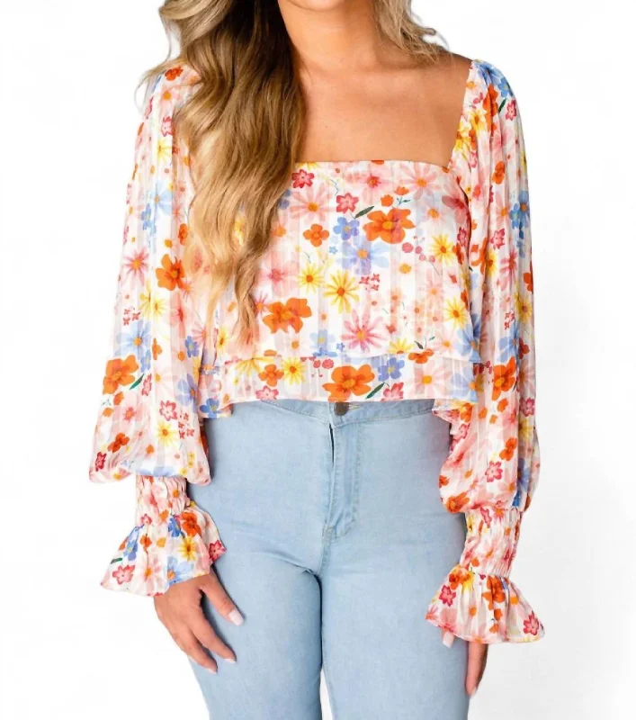 Flora Flowy Cropped Top In Wild Flower Trend Forward Women's Wear