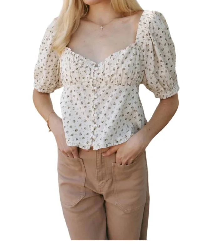 Floral Babydoll Top In Ivory Big Discounts