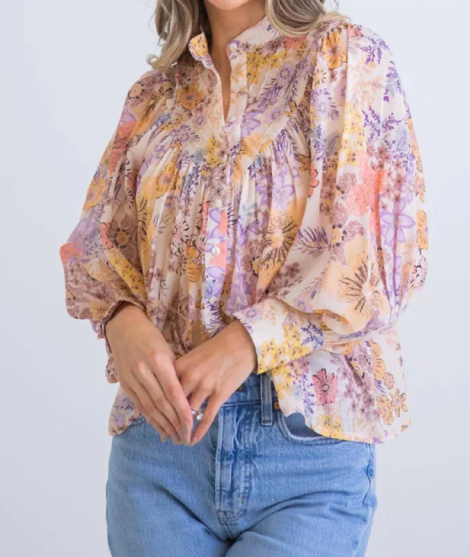 Floral Boho Pleat Top In Pastel Discount Extravaganza