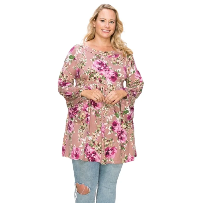 Floral, Bubble Sleeve Tunic Top Seasonal Fashion