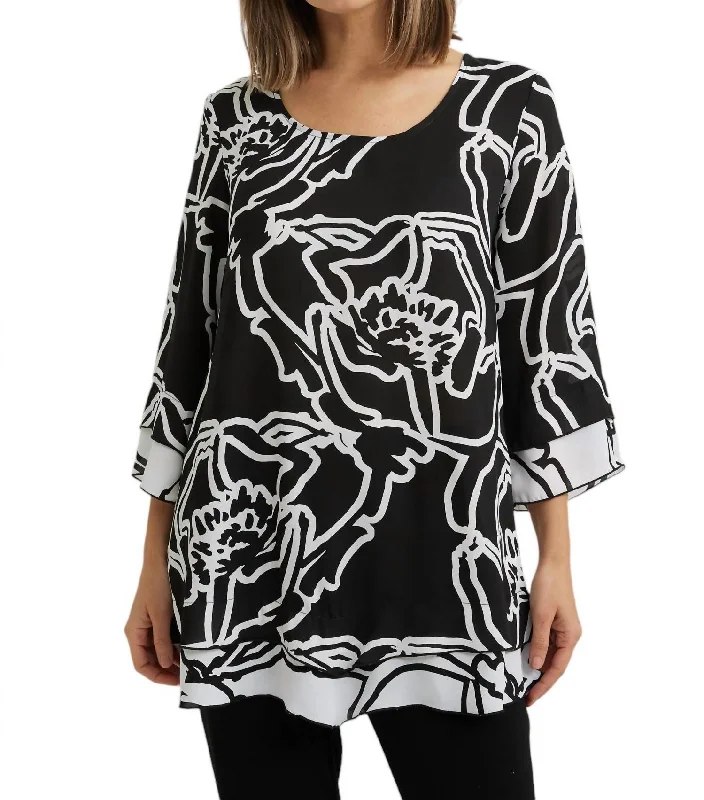 Floral Casual Pullover Top In Black/vanilla Fashion Forward