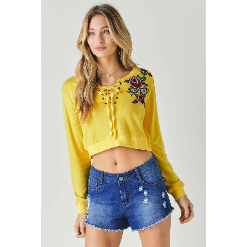 Floral Embroidered Cropped Sweatshirt Vibrant Femme Fashion