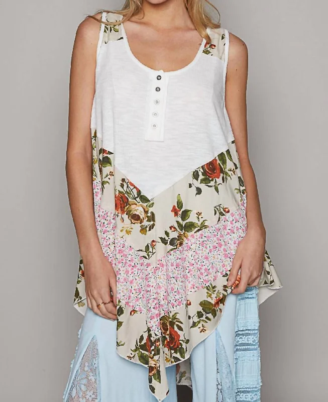 Floral Handkerchief Tank Top In White Elevate Your Wardrobe