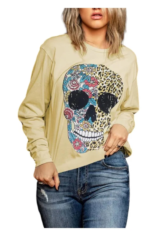 Floral Leopard Skull Long Sleeve Top In Yellow Chic & Cozy Collection