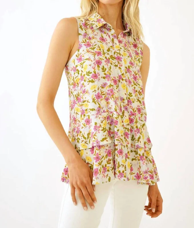 Floral Print Sleeveless Blouse In Multi Lightweight Fabric