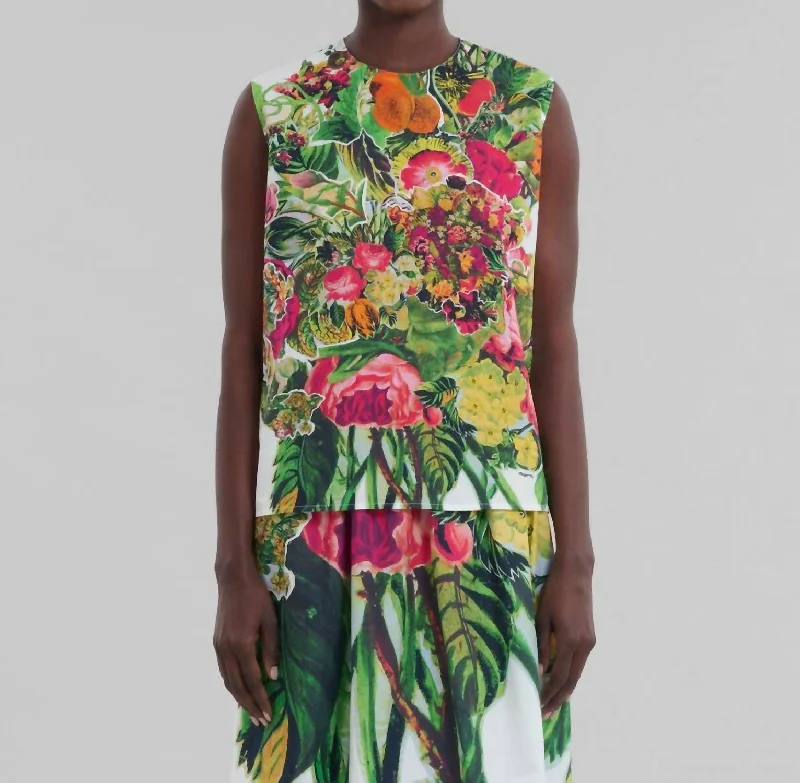 Floral Print Sleeveless Top In Patterned Green Chic Styles