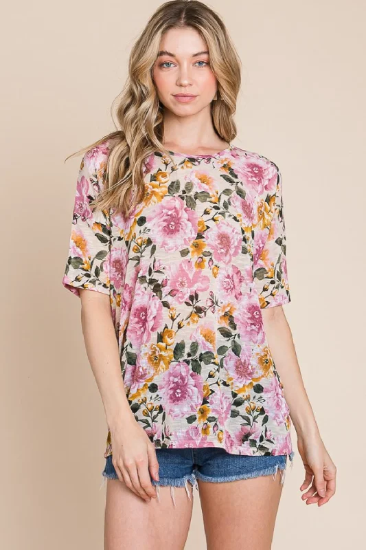 Floral Round Neck T-Shirt Budget Friendly