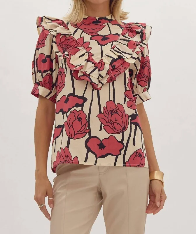 Floral Ruffle Top In Red Fashionista Favorites