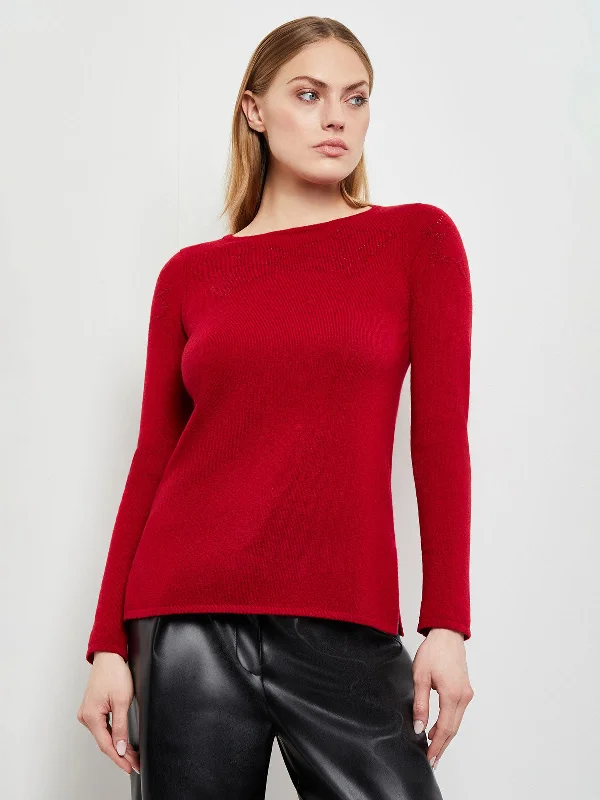 Floral Shimmer Cashmere Tunic, Classic Red Effortless Comfort